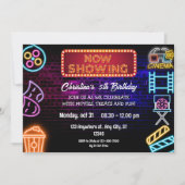 Neon Film Nacht Verjaardagsfeestuitnodiging Kaart (Voorkant)