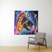 Neon Fire-Breathing Luiaard in Cosmic Pizza Galaxy Wandkleed (In Situ (horizontaal))