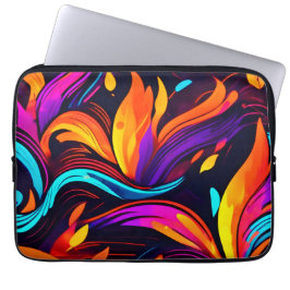 Neon Fire Design met vurige iconen Laptop Sleeve