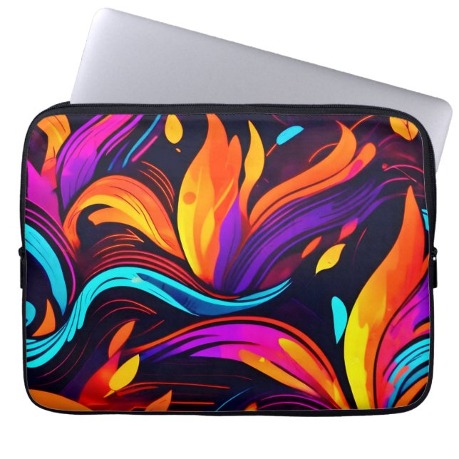 Neon Fire Design met vurige iconen Laptop Sleeve (Voorkant)