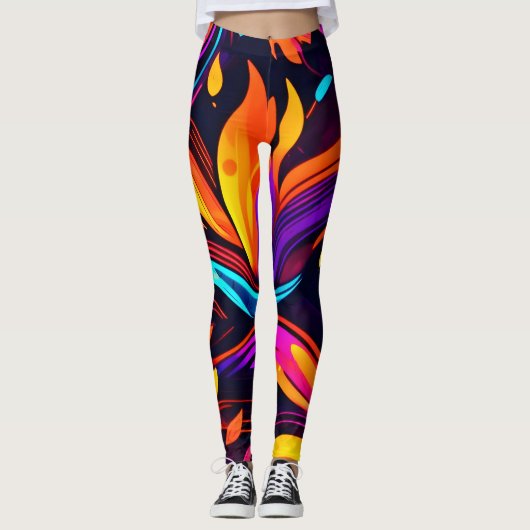 Neon Fire Design met vurige iconen Leggings (Voorkant)