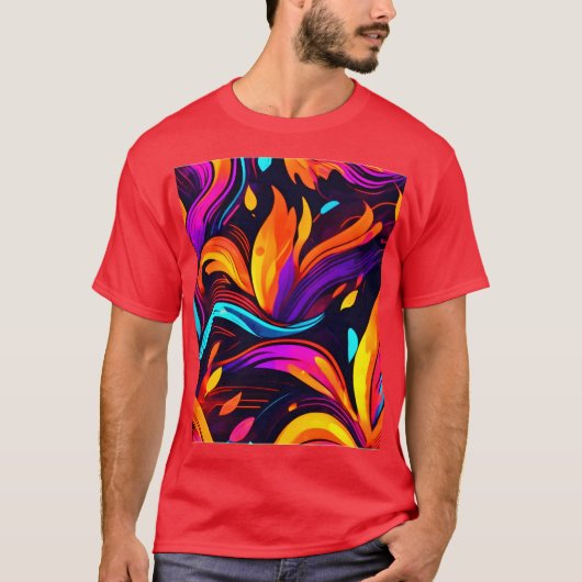 Neon Fire Design met vurige iconen T-shirt (Voorkant)