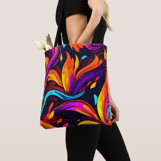 Neon Fire Design met vurige iconen Tote Bag (Dichtbij)