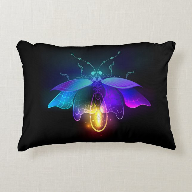 Neon Firefly op zwart Accent Kussen (Voorkant)