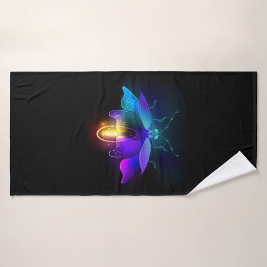 Neon Firefly op zwart Badhanddoek (Badhanddoek)