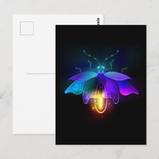 Neon Firefly op zwart Briefkaart (Voorkant / Achterkant)