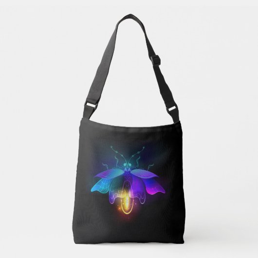 Neon Firefly op zwart Crossbody Tas (Voorkant)