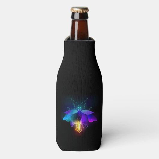 Neon Firefly op zwart Flesjeskoeler (Fles Voorkant)