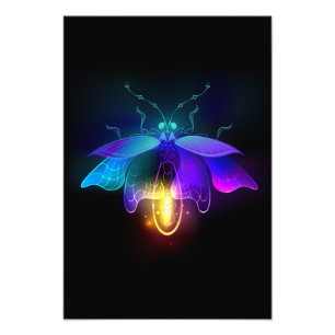 Neon Firefly op zwart Foto Afdruk