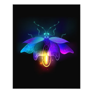 Neon Firefly op zwart Foto Afdruk
