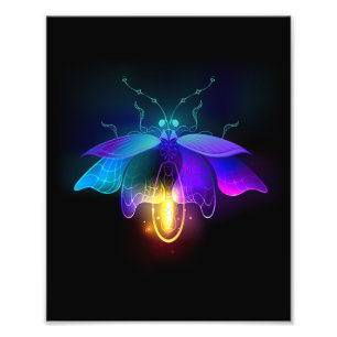 Neon Firefly op zwart Foto Afdruk