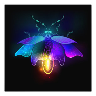 Neon Firefly op zwart Foto Afdruk