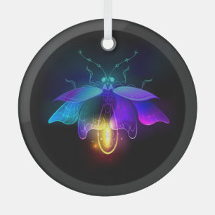 Neon Firefly op zwart Glas Ornament