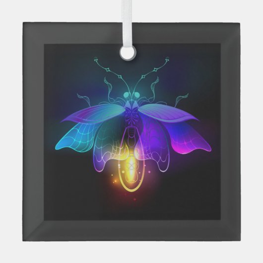 Neon Firefly op zwart Glas Ornament (Voorkant)