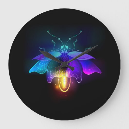 Neon Firefly op zwart Grote Klok (Voorkant)