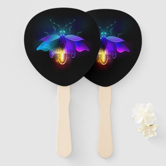 Neon Firefly op zwart Handwaaier (Voorkant en achterkant)