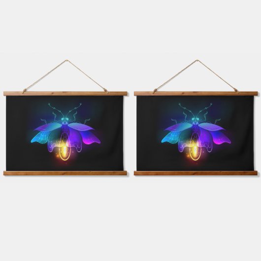 Neon Firefly op zwart Hangend Wandkleed (Dubbel)