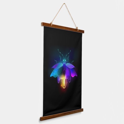 Neon Firefly op zwart Hangend Wandkleed (Gebogen)