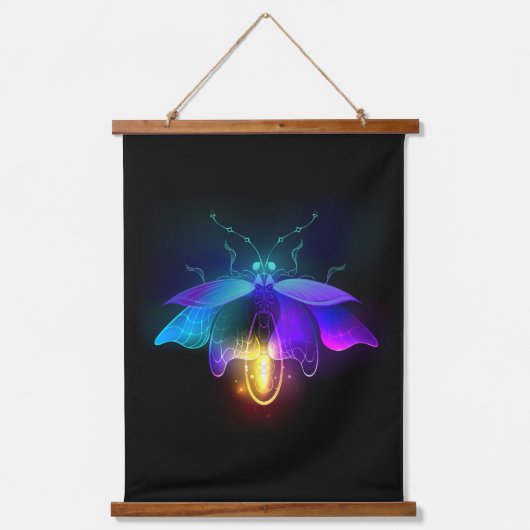 Neon Firefly op zwart Hangend Wandkleed (Voorkant)