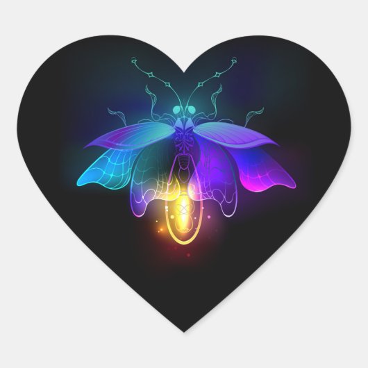 Neon Firefly op zwart Hart Sticker (Voorkant)