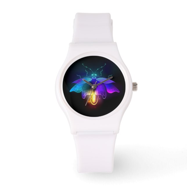 Neon Firefly op zwart Horloge (Voorkant)