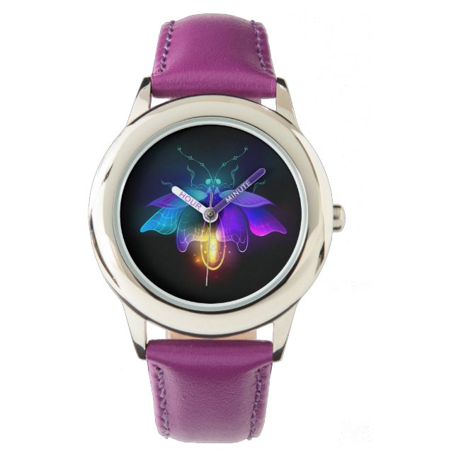 Neon Firefly op zwart Horloge (Voorkant)