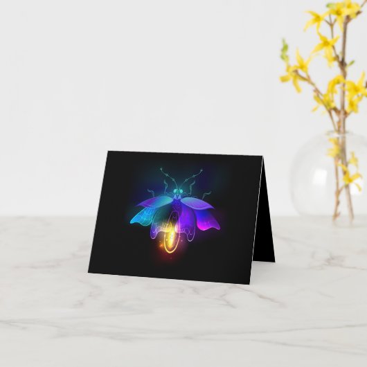 Neon Firefly op zwart Kaart (Gele Bloem)