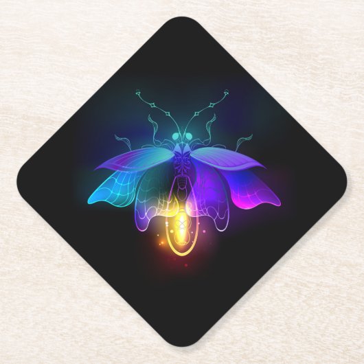 Neon Firefly op zwart Kartonnen Onderzetters (Voorkant)