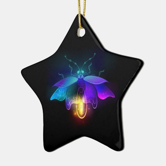 Neon Firefly op zwart Keramisch Ornament (Links)
