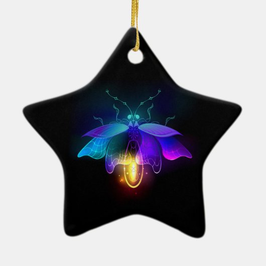 Neon Firefly op zwart Keramisch Ornament (Achterkant)