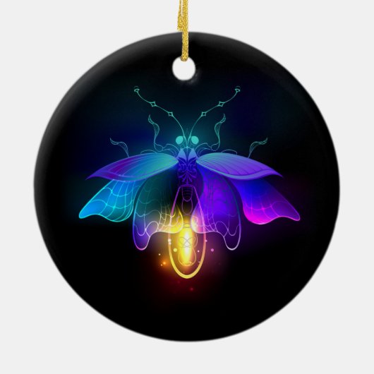 Neon Firefly op zwart Keramisch Ornament (Achterkant)