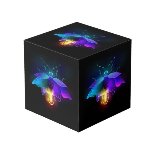 Neon Firefly op zwart Kubus (Voorkant hoekig)