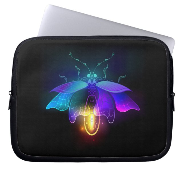 Neon Firefly op zwart Laptop Sleeve (Voorkant)
