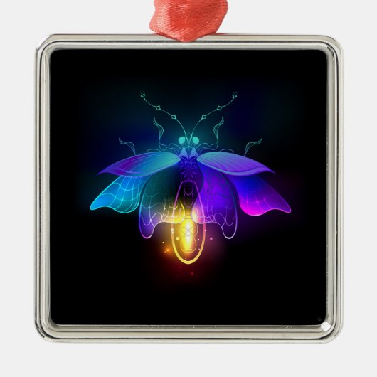 Neon Firefly op zwart Metalen Ornament (Voorkant)
