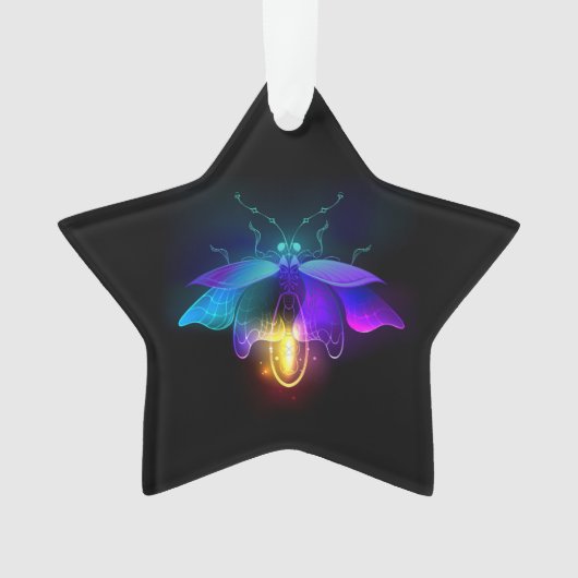 Neon Firefly op zwart Ornament (voorkant)