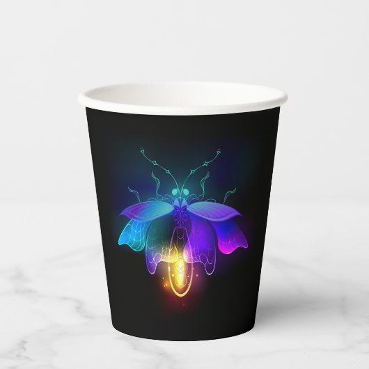 Neon Firefly op zwart Papieren Bekers (Voorkant)