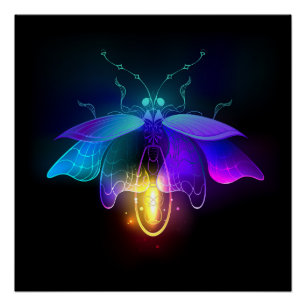 Neon Firefly op zwart Perfect Poster