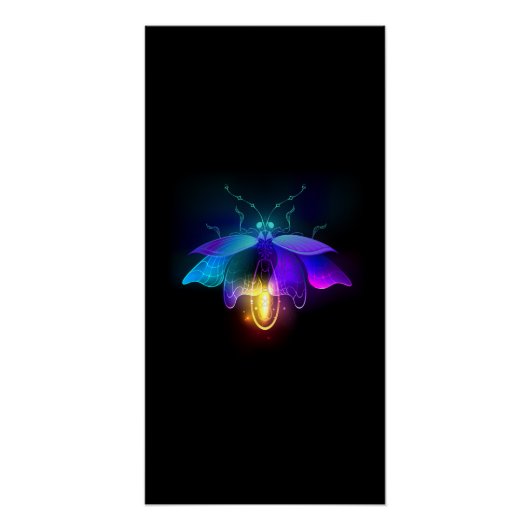 Neon Firefly op zwart Perfect Poster (Voorkant)