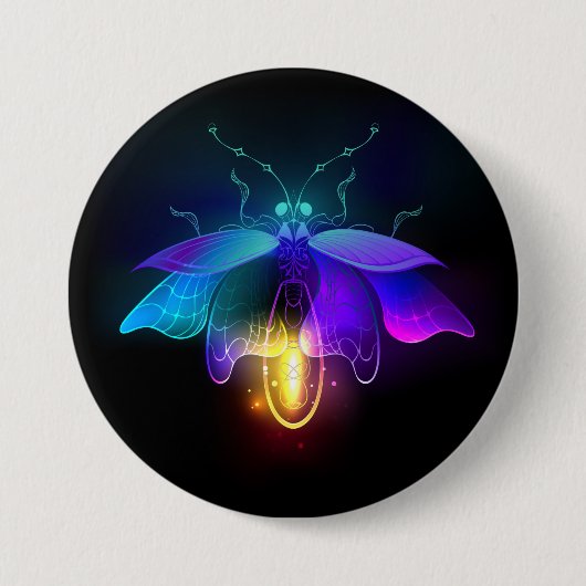 Neon Firefly op zwart Ronde Button 7,6 Cm (Voorkant)