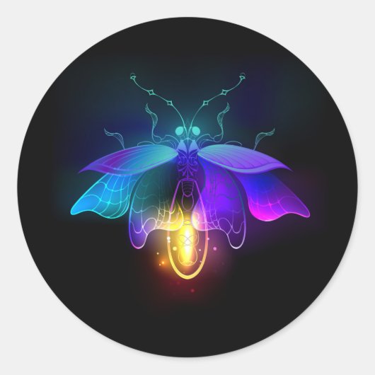 Neon Firefly op zwart Ronde Sticker (Voorkant)