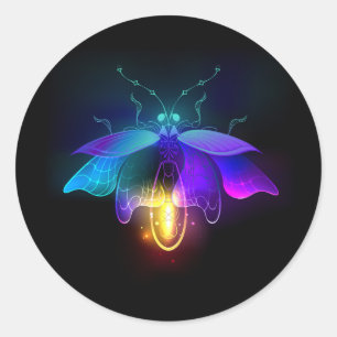 Neon Firefly op zwart Ronde Sticker