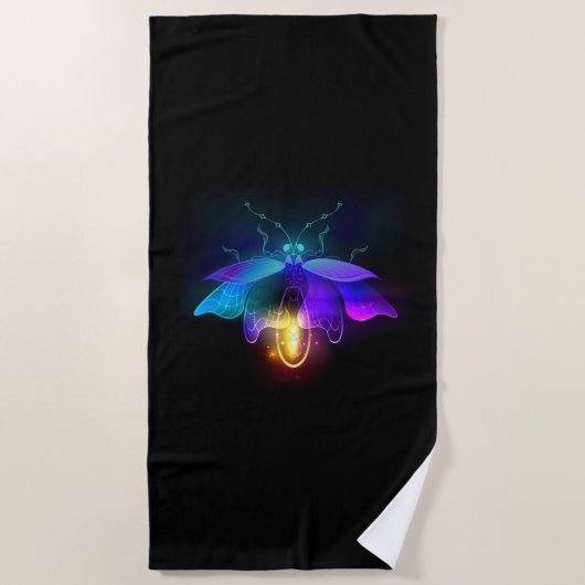 Neon Firefly op zwart Strandlaken (Voorkant)