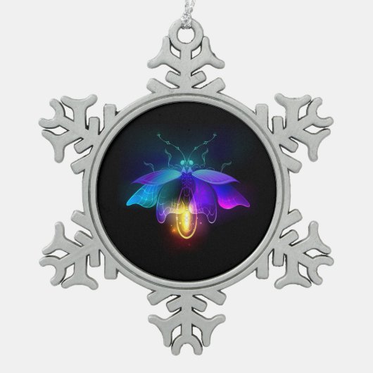 Neon Firefly op zwart Tin Sneeuwvlok Ornament (Voorkant)