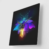 Neon Firefly op zwart Vierkante Klok (Hoek)