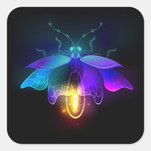 Neon Firefly op zwart Vierkante Sticker