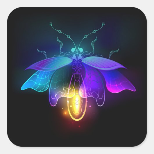 Neon Firefly op zwart Vierkante Sticker (Voorkant)