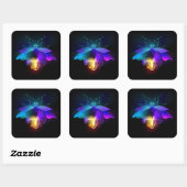 Neon Firefly op zwart Vierkante Sticker (Vel)