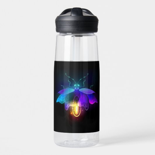 Neon Firefly op zwart Waterfles (Voorkant)