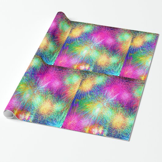 Neon Fireworks Cadeaupapier (Uitgerold)