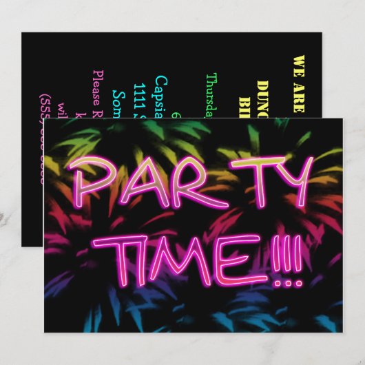 Neon Fireworks Party-uitnodiging Kaart (Voorkant / Achterkant)